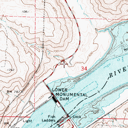 Topographic Map of Lower Monumental Dam Heliport, WA
