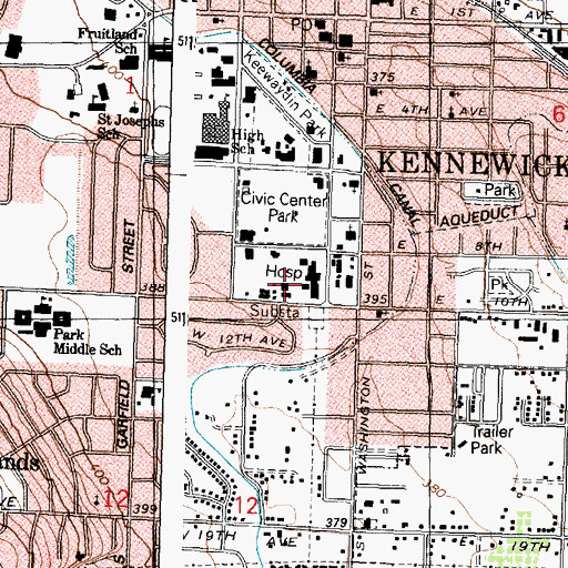 Topographic Map of Kennewick General Hospital Heliport, WA