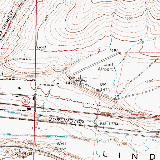 Topographic Map of Lind Airport, WA