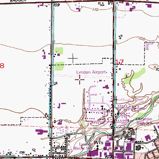 Topographic Map of Lynden Municipal Airport Jansen Field, WA