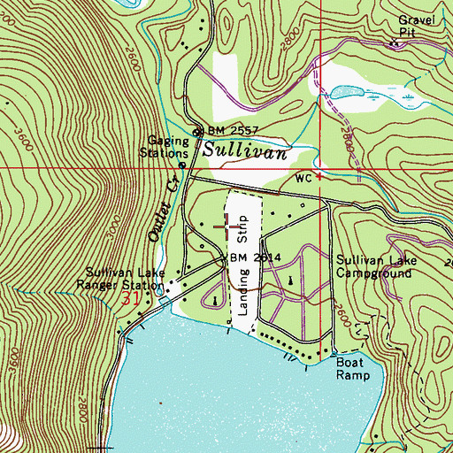 Topographic Map of Sullivan Lake State Airport, WA