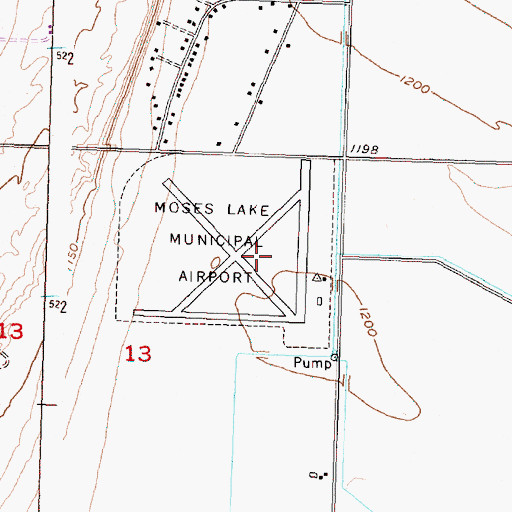 Topographic Map of Moses Lake Municipal Airport, WA