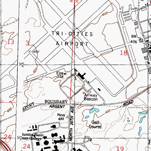 Topographic Map of Tri-Cities Airport, WA