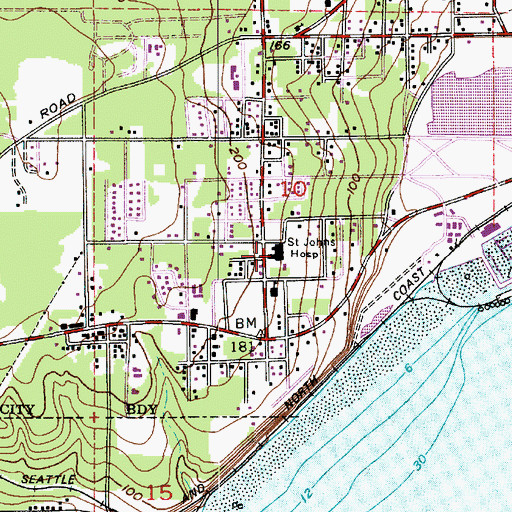 Topographic Map of Jefferson General Hospital Heliport, WA