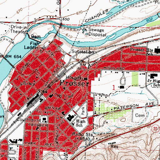 Topographic Map of Prosser Hospital Heliport, WA