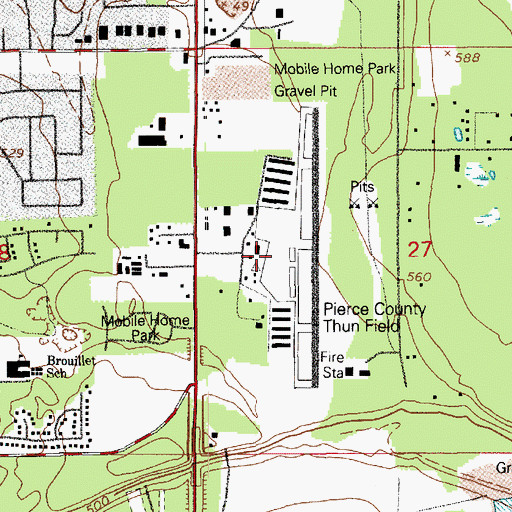 Topographic Map of Pierce County Airport - Thun Field, WA