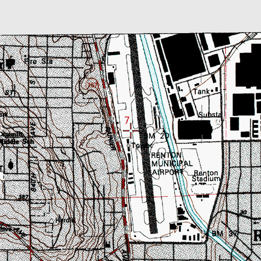 Topographic Map of Renton Municipal Airport, WA