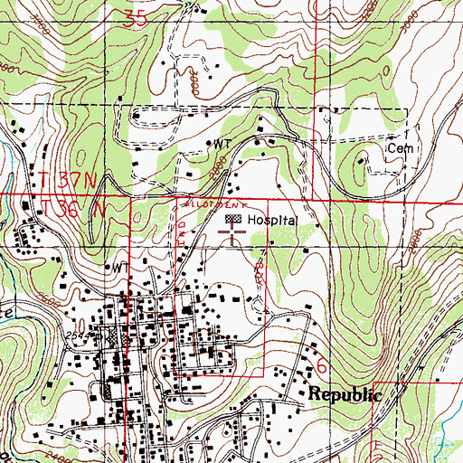 Topographic Map of Perry County Memorial Hospital Heliport, WA