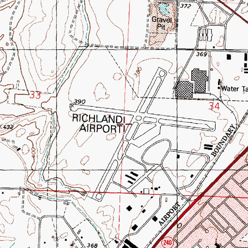 Topographic Map of Richland Airport, WA