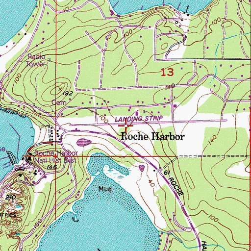Topographic Map of Roche Harbor Airport, WA