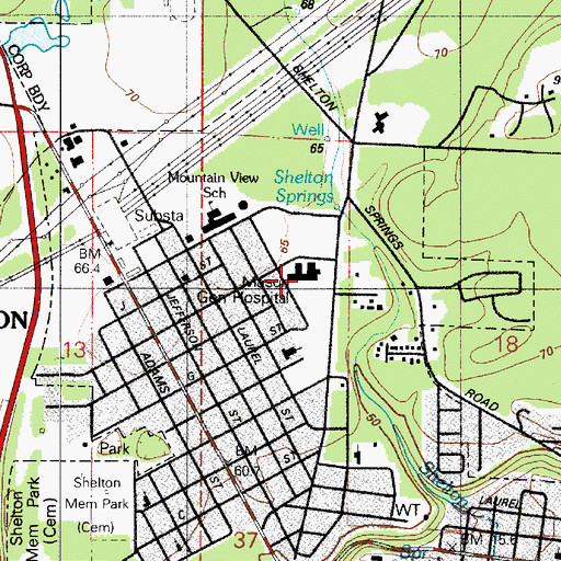 Topographic Map of Mason General Hospital Heliport, WA