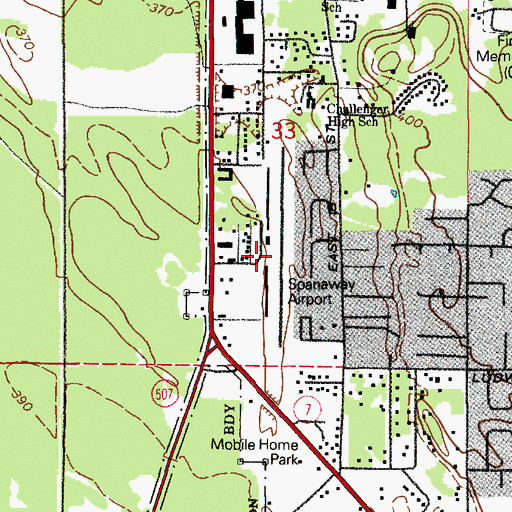 Topographic Map of Spanaway Airport, WA