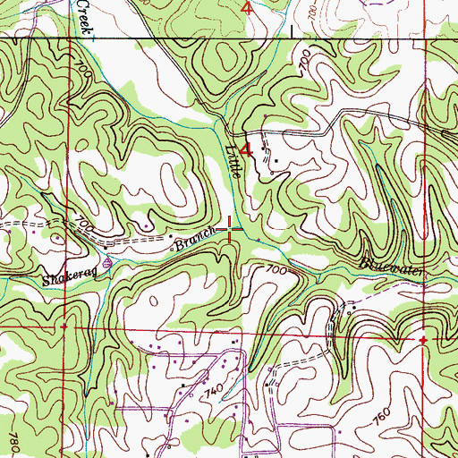 Topographic Map of Shakerag Branch, AL