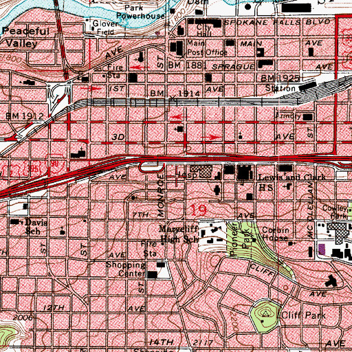 Topographic Map of Deaconess Medical Center Heliport, WA