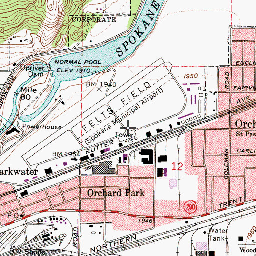 Topographic Map of Felts Field, WA