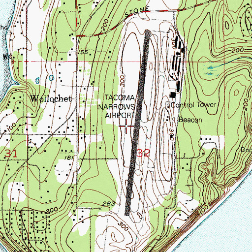 Topographic Map of Tacoma Narrows Airport, WA