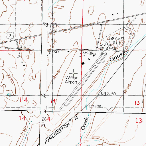 Topographic Map of Wilbur Airport, WA