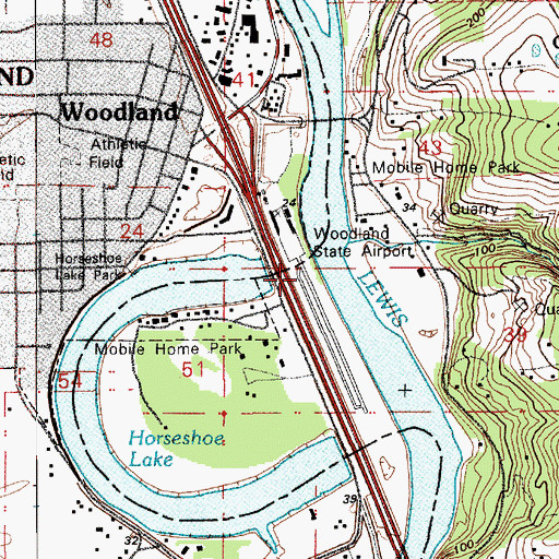 Topographic Map of Woodland State Airport, WA