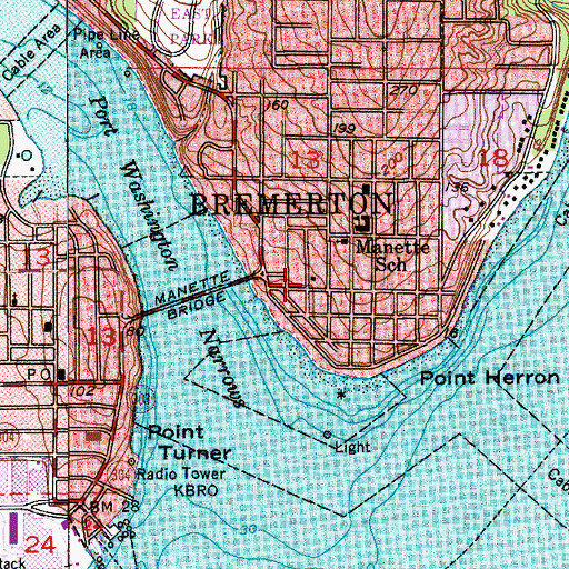 Topographic Map of Manette Post Office, WA