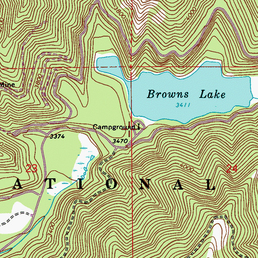 Topographic Map of Browns Lake Campground, WA