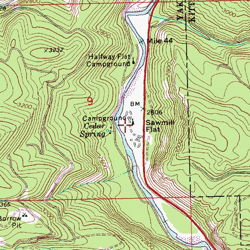 Topographic Map of Sawmill Flat Campground, WA