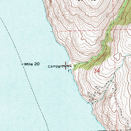 Topographic Map of Mitchell Creek Campground, WA