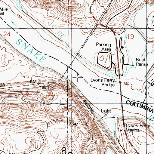 Topographic Map of Lyons Dam, WA