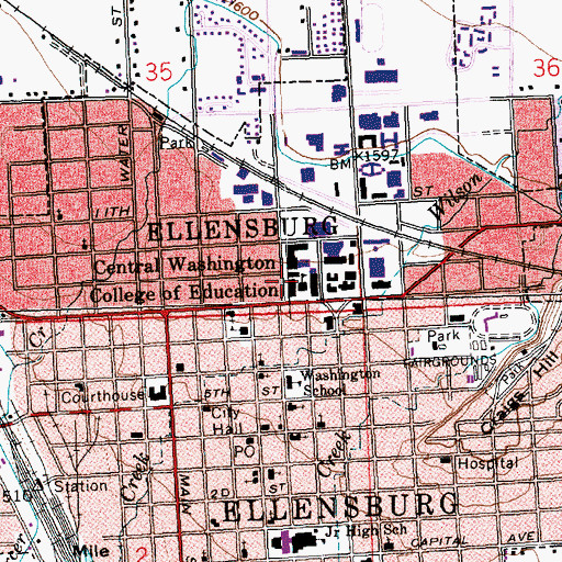 Topographic Map of Hebeler Elementary School, WA
