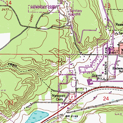 Topographic Map of Newport Landing Area (historical), WA