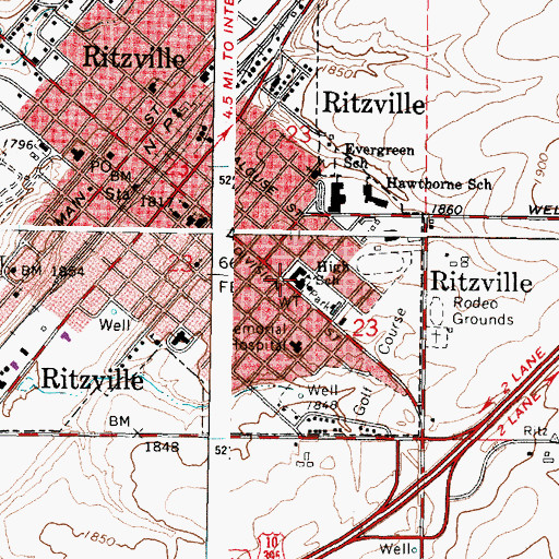 Topographic Map of Ritzville High School (historical), WA
