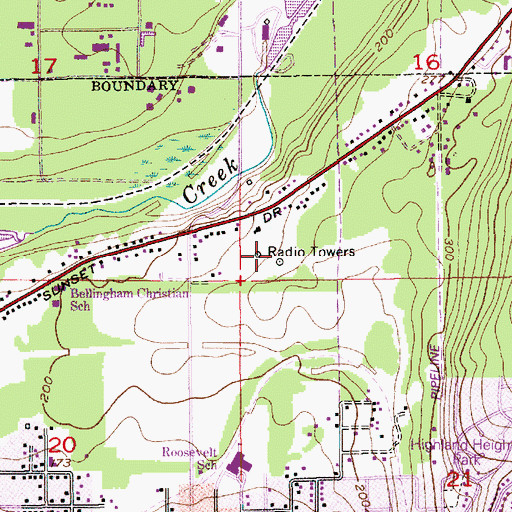 Topographic Map of KPUG-AM (Bellingham), WA