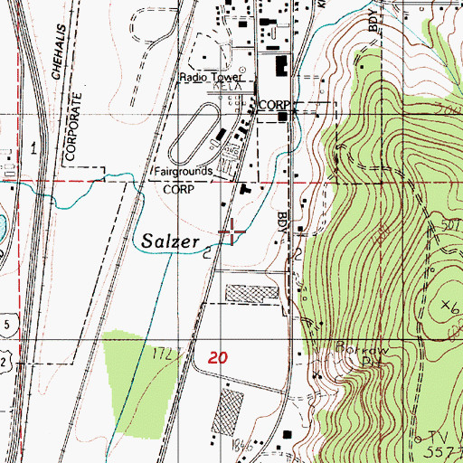 Topographic Map of KITI-AM (Centralia-Chehalis), WA