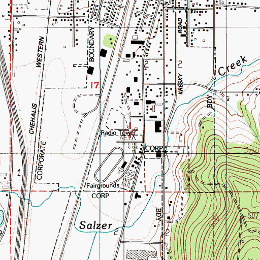 Topographic Map of KELA-AM (Centralia-Chehalis), WA