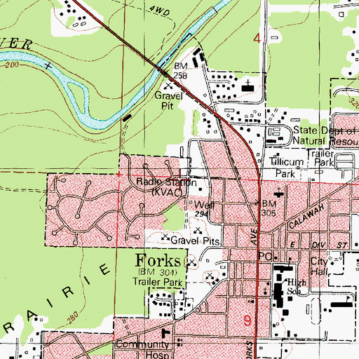 Topographic Map of KVAC-AM (Forks), WA
