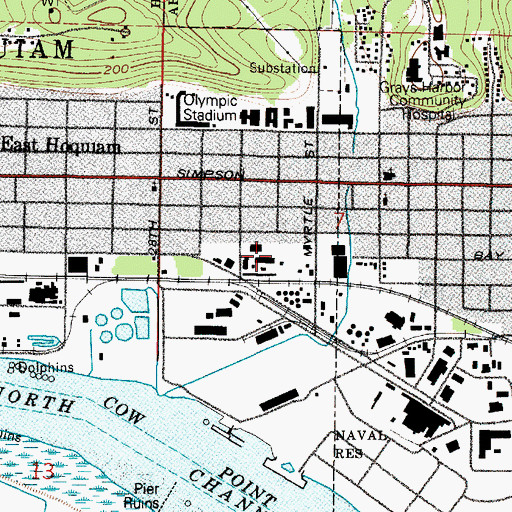 Topographic Map of KGHO-AM (Hoquiam), WA