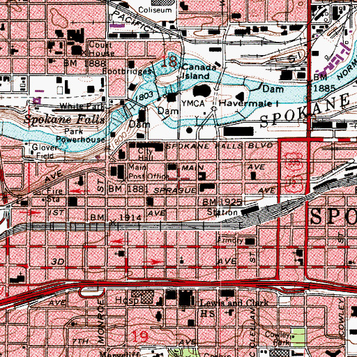 Topographic Map of KSBN-AM (Spokane), WA