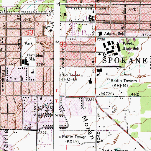 Topographic Map of KAQQ-AM (Spokane), WA