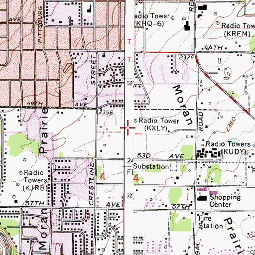 Topographic Map of KXLY-AM (Spokane), WA