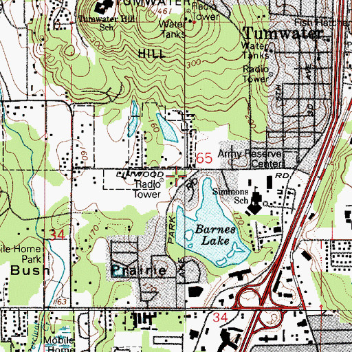 Topographic Map of KVSN-AM (Tumwater), WA