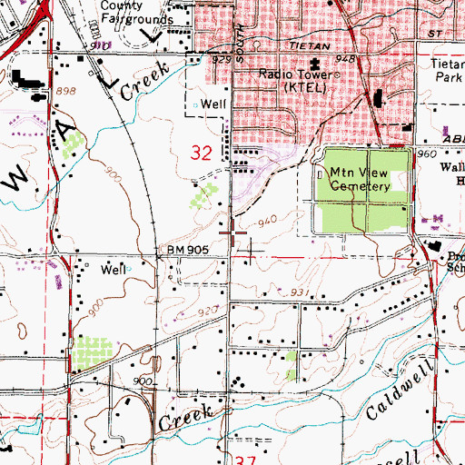 Topographic Map of KTEL-AM (Walla Walla), WA