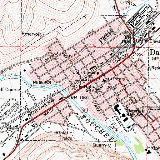 Topographic Map of KZHR-FM (Dayton), WA