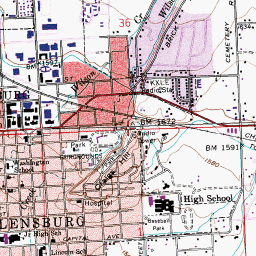 Topographic Map of KXLE-FM (Ellensburg), WA
