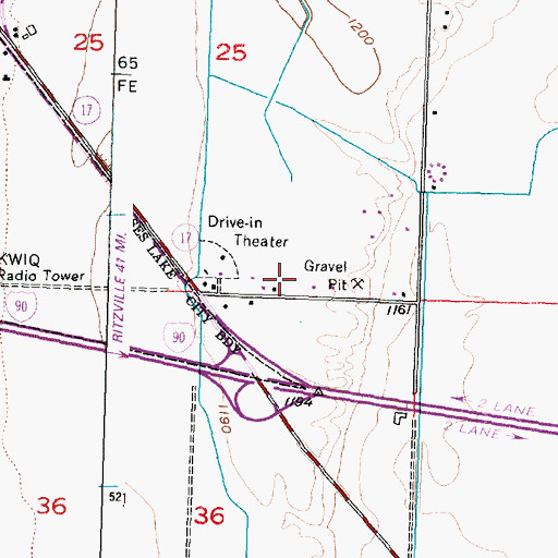 Topographic Map of KWIQ-FM (Moses Lake), WA