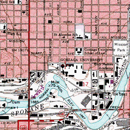 Topographic Map of KAGU-FM (Spokane), WA