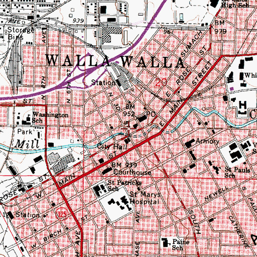 Topographic Map of KHSS-FM (Walla Walla), WA