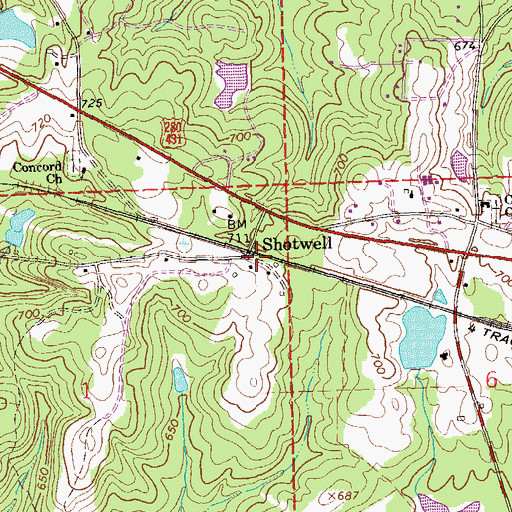 Topographic Map of Shotwell, AL