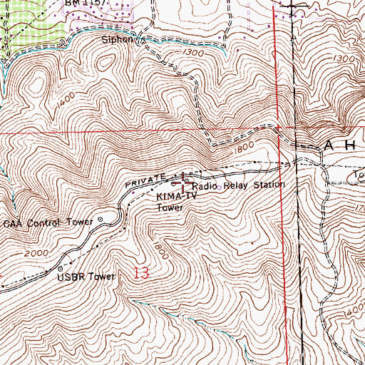 Topographic Map of KNDO-TV (Yakima), WA