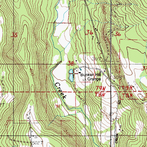 Topographic Map of Bunker Hill Grange, WA