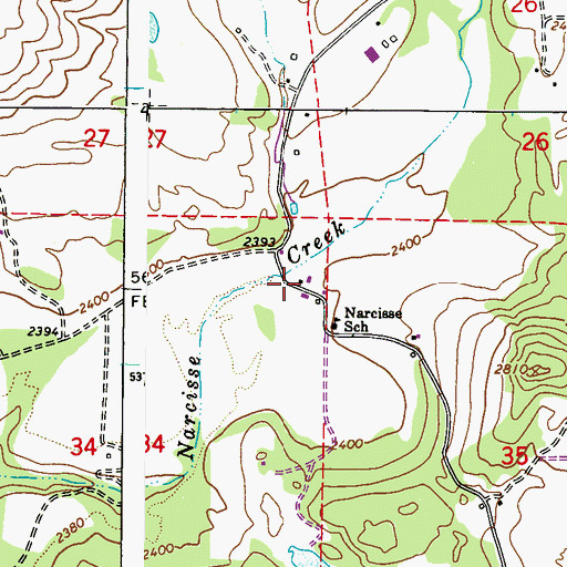 Topographic Map of Narcisse Grange, WA