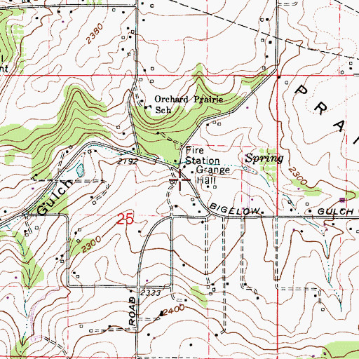 Topographic Map of Orchard Prairie Grange, WA